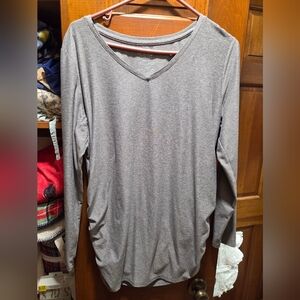Gray V-Neck Long Sleeve Top